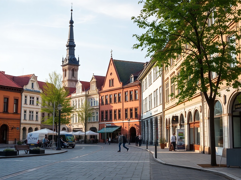 Mapa prezentująca infrastrukturę usługową w Łęczycy: sklepy, restauracje, apteki i inne usługi.